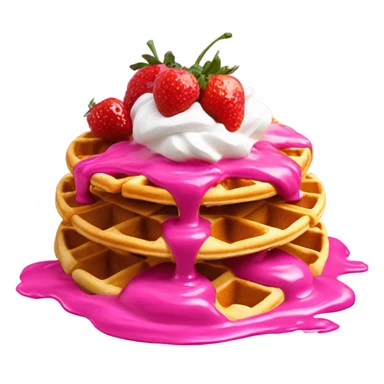 waffles with hot pink syrup garnished with strawberries and pink whip cream    sticker