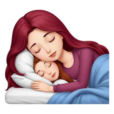 A beautiful, burgundy long haired girl sleeping in bed sticker