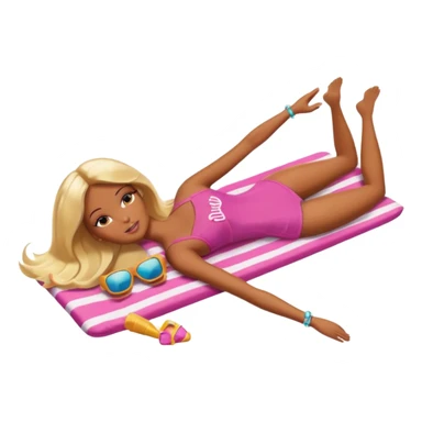 Brown skin blonde hair barbie in laying on beach tanning  sticker