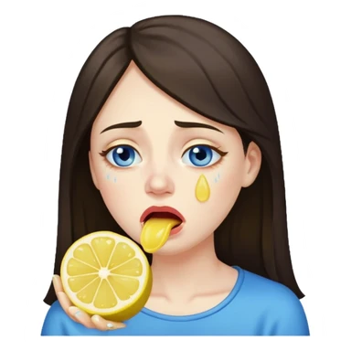woman crying eating lemon. make tears blue color and brunette sticker