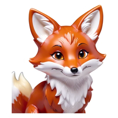 Cinematic Cute Fox Portrait Emoji, Head tilted playfully and inquisitively, featuring a glossy red Fur with delicate white accents and perky ears, round, sparkling amber eyes filled with mischievous curiosity, Simplified yet irresistibly adorable features, highly detailed, glowing with a warm, friendly glow, high shine, affectionate and lively, stylized with a touch of woodland whimsy, bright and endearing, soft glowing outline, capturing the essence of a mischievous yet loving fox, so playful it feels like it could dart out of the screen and into your arms! sticker