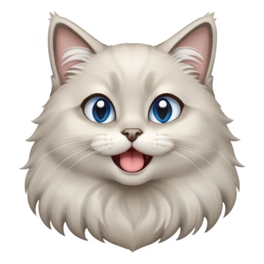 Cinematic Adorable Fluffy Light Grey Mantle Ragdoll Cat Portrait Emoji, Head tilted cutely with big, sparkling blue eyes, soft light grey fur with darker points on the ears, face, and paws, Simplified yet irresistibly adorable features, highly detailed, glowing with a soft, warm glow, high shine, yawning in a peaceful and playful manner, stylized with a touch of whimsy, bright and endearing, soft glowing outline, capturing the essence of a relaxed and loving kitten, so cute it feels like it could leap out of the screen and stretch into a cozy nap! sticker