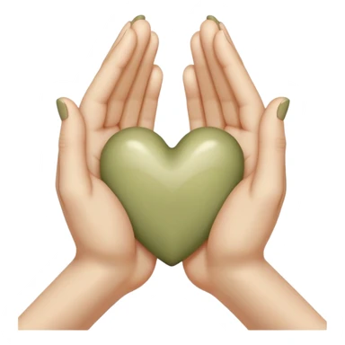 Hands joined in prayer with a pale olive heart sticker