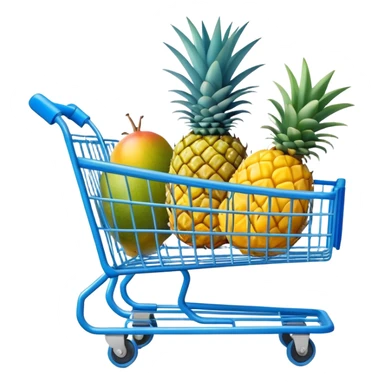 pineapples, mango and passion fruit in a blue Shopping cart  sticker