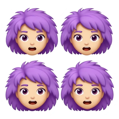 I want a fluffy purple character that is a girl who can be in different moods like happy, surprised, excited, angry, and tired sticker