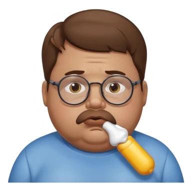 Fat sad guy with brown hair and glasses sucking on binky sticker