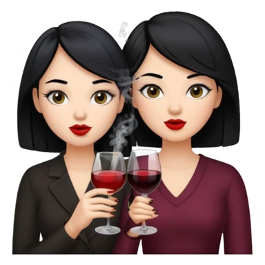2 girls 1 smoking and 1 drinking wine black hair  sticker
