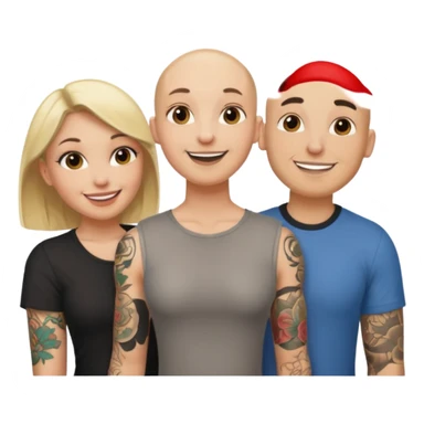 throuple blonde female brunette female with tattoed bald male sticker