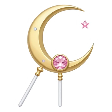 Sailor Moon's Crescent Moon Stick, a pink wand with a gold crescent moon on top and a circular silver gem in the center sticker
