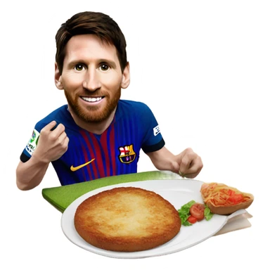 Lionel messi eating a milanesa over a football ball sticker