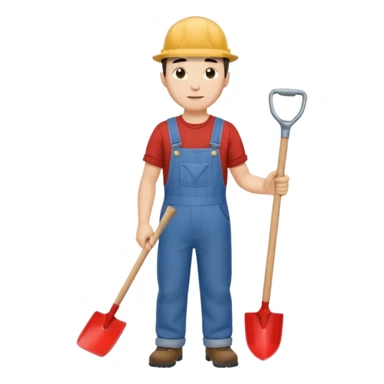 male worker 1950 flat hat and overalls and shovel standing sticker