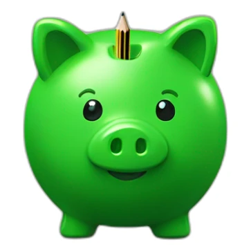 green piggybank holding a pencil sticker