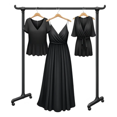 clothing rack with a single elegant black dress hanging sticker
