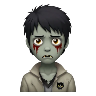 Boy, zombie, black hair, medium long,wolf cut, emo, shaggy, dark, spooky, creepy expression,sad sticker