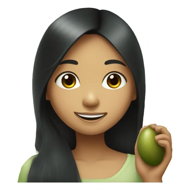 Philipino Girl smiling with long black hair holding a kiwi sticker