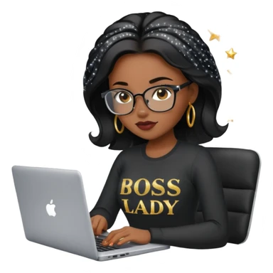 black pretty girl working hard with sparkles on laptop "boss lady" spelled out on shirt sticker