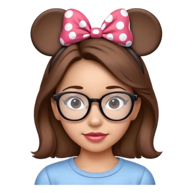 Girl Brown hair wearing glasses Minnie mouse ears sticker