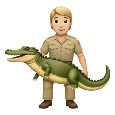 Cinematic Realistic Steve Irwin Portrait Emoji, in his signature khaki attire, holding a crocodile or giving an excited thumbs-up. The scene is lit with vibrant, natural sunlight, emphasizing his adventurous spirit and deep connection to nature. sticker