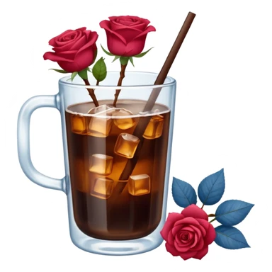 Cold brew coffee with mini roses denim and small size mini glas cup with ice cubs sticker