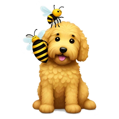 Golden doodle hugging a bee sticker