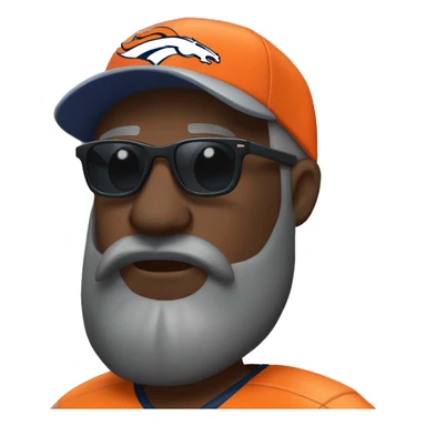 Bald black guy head only dark grey long beard wearing Denver broncos cap and Jersey and sunglasses  sticker