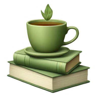 Sage green and olive green stack of books with a cup of tea on top sticker
