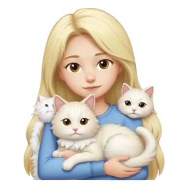 a girl with long blonde hair and a white fluffy cat lying on her left shoulder and neck, emoji style, suitable for Discord and Slack sharing sticker