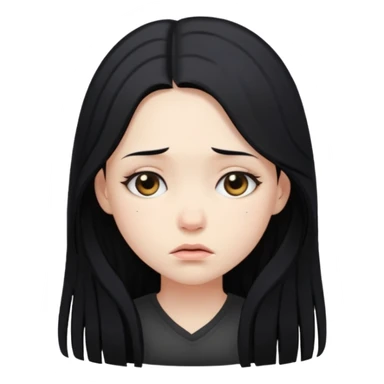 pale girl with long black hair, looking down, sad sticker