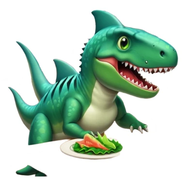 Dinosaur eating a shark tail in a restaurant  sticker