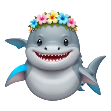 A cute chubby shark with hawaii pastel flower necklace and hawaiian flower crown, posing proudly. sticker