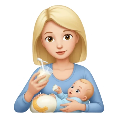 Mom feeding baby with milk sticker