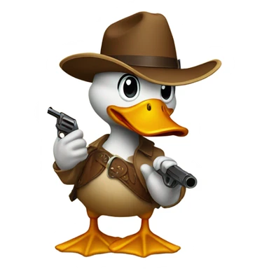 Duck with cowboy hat pointing a gun simple sticker