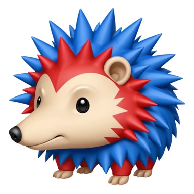 Red and blue Porcupine facing right. Bottom layer red: covers feet, round face with no facial features and 2 spikes. blue upper layer 6 spikes, 3 white 5 pointed stars in the middle of the blue. sticker