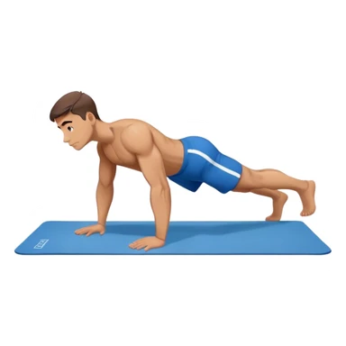 buff man blue shorts doing plank exercise on yoga mat sticker