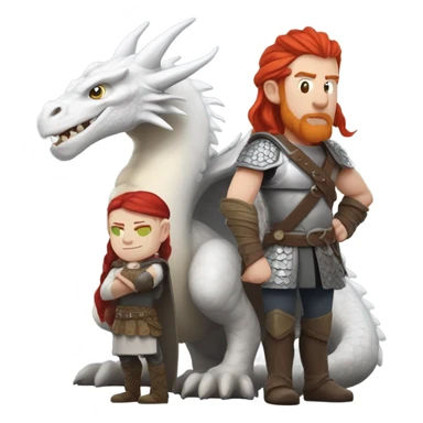  White Viking red head pale skin beautiful dragon  queen with a Viking solder with a gray man bun built white solder on a dragon  sticker