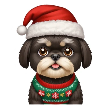 BLACK SHIH TZU WITH CHRISTMAS SWEATER AND HAT sticker