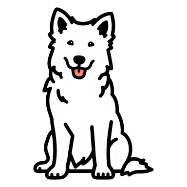 A pure white Border Collie dog sitting, with fluffy fur, alert pointed ears, and friendly expression sticker