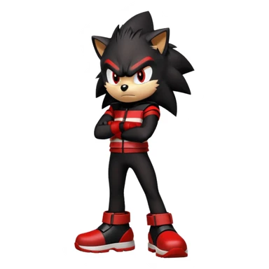Angry Shadow the Hedgehog with black fur, red stripes, hover shoes, and arms crossed sticker