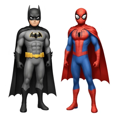 fusion of Batman and Spiderman, superhero mashup, standing together, both costumes combined, no text sticker