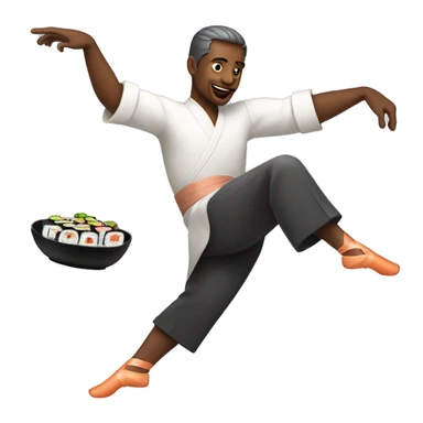 man dancing with pointe shoes and sushi platter in his hands  sticker
