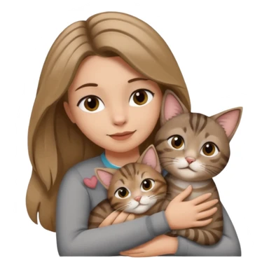 Une femme avec les cheveux dégradée, brun et blond, qui fait un câlin à son chat gris, tigré avec les extrémités que pattes pointe d’oreilles noires et le dessous du menton blanc  sticker