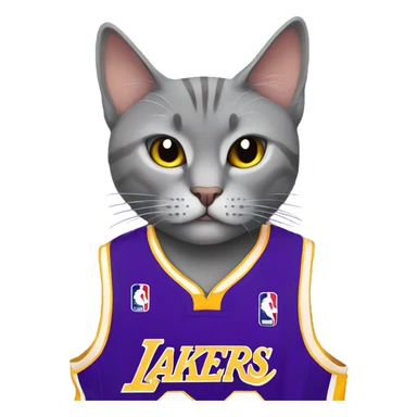 Grey Cat wearing lakers jersey doing a side eye sticker