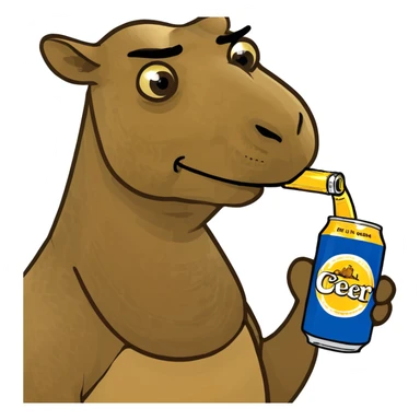 camel with big nuts holding a can of beer sticker