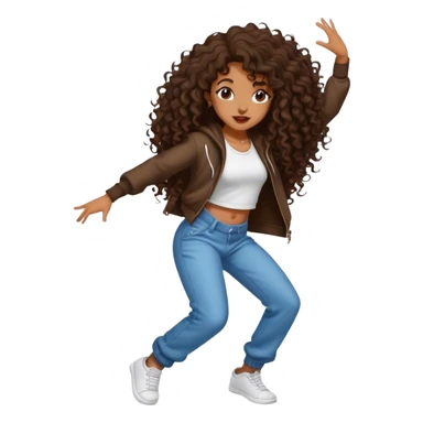 Dancing brown girl with long darn brown curly hair hip hop sticker