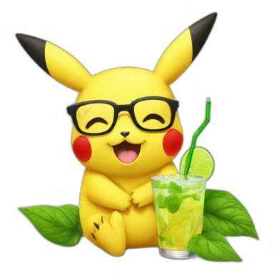 sick pikachu with glasses drinking mojito sticker