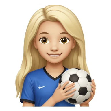 A girl with long light blonde hair with make-up on that looks around 13 years old with a soccer ball sticker