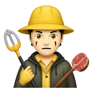 scary evil man look like from friday 13th with the yellow hat and meat khife sticker