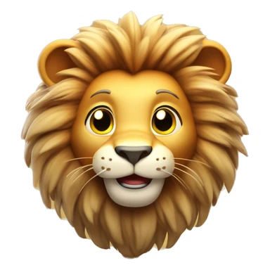 3D cartoon lion character with soft fur texture, small body with big head, gentle gradient background, sitting playfully with a big smile, warm lighting sticker