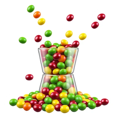 minimalist colorful Skittles candy pack with green candies spilling out sticker