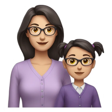 girl teacher in glasses with dark hair teacher in a lilac shirt with child sticker